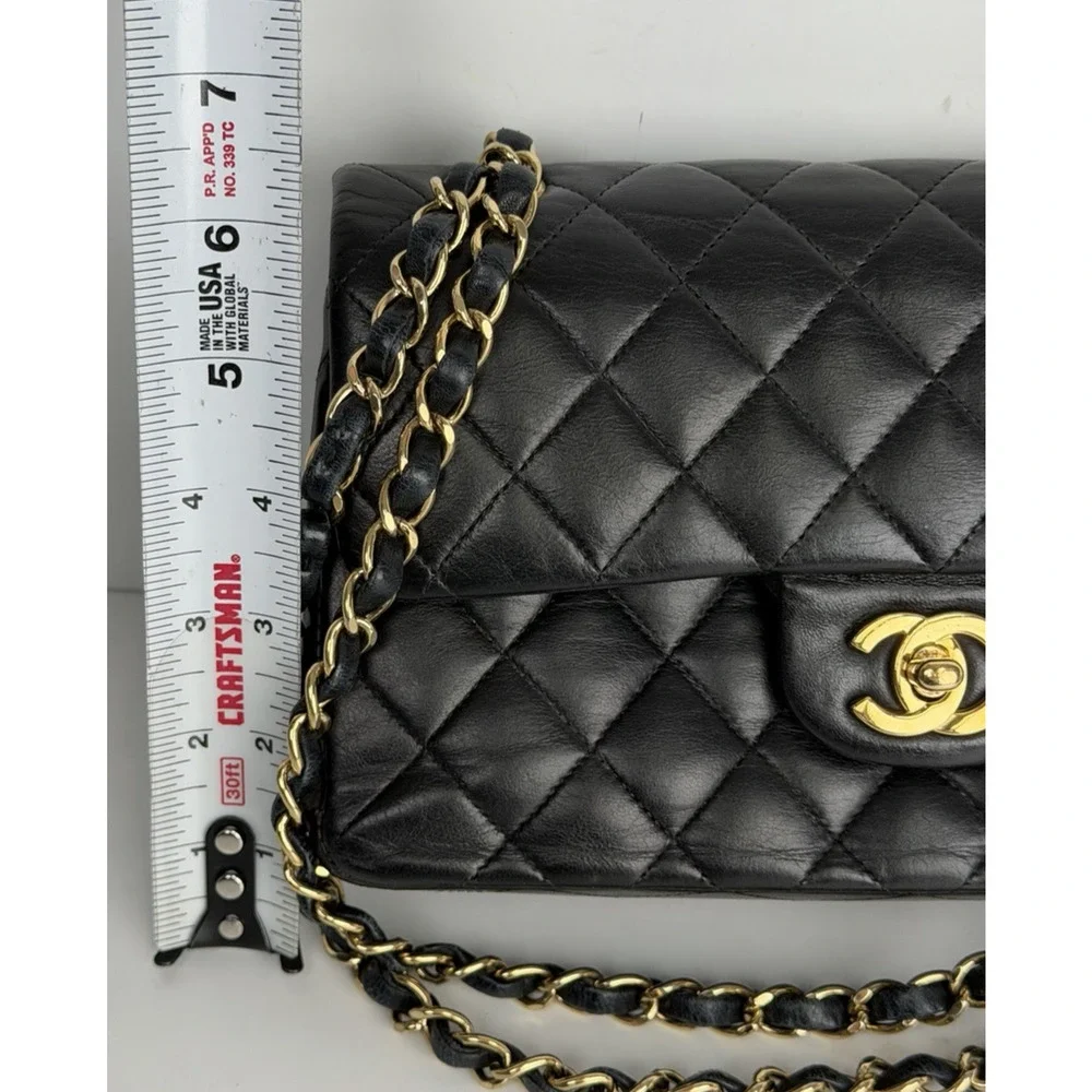 CHANEL Shoulder Bag Double Flap Small Black Quilted Leather 2009-2010 U2 - Picture 8 of 15